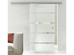 Levidor Glasschiebetür Komplettset 102,5 x 205 cm Berlin Edelstahl mit Griffmuschel