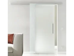 Levidor Glasschiebetür Komplettset 102,5 x 205 cm Satiniert Aluminium mit Stangengriff