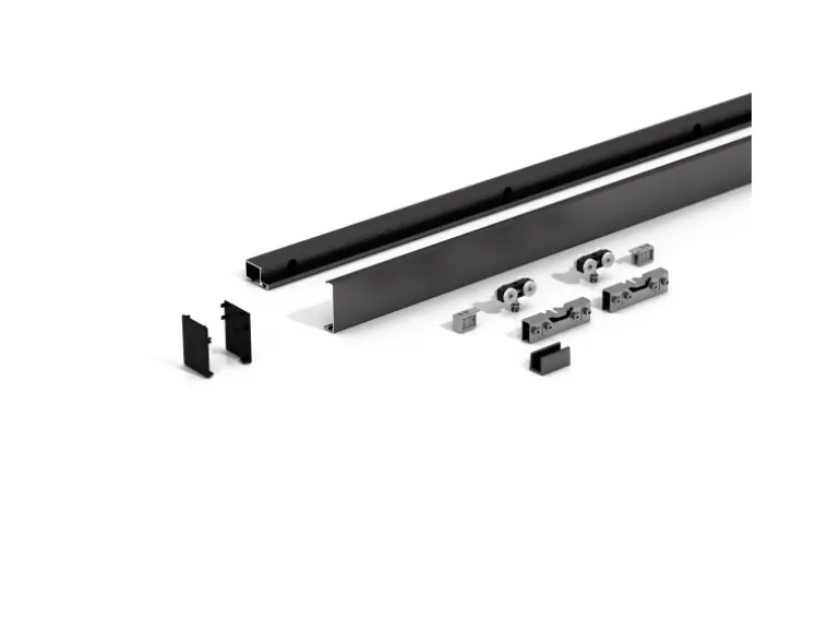 Levidor Glasschiebetür Komplettset 102,5 x 205 cm Klarglas Schwarz mit Griffmuschel und SoftClose