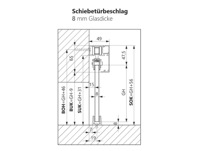 Levidor Glasschiebetür Komplettset 90 x 205 cm Berlin Aluminium mit Griffmuschel und SoftClose