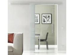 Levidor Glasschiebetür Komplettset 90 x 217,5 cm Klarglas Aluminium mit Stangengriff