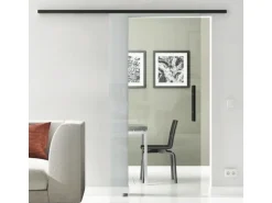 Levidor Glasschiebetür Komplettset 102,5 x 217,5 cm Klarglas Schwarz mit Stangengriff