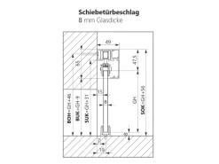 Levidor Glasschiebetür Komplettset 65 x 217,5 cm Satiniert Edelstahl mit Griffmuschel und SoftClose