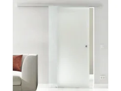 Levidor Glasschiebetür Komplettset 77,5 x 217,5 cm Satiniert Aluminium mit Griffmuschel und SoftClose