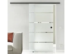 Levidor Glasschiebetür Komplettset 102,5 x 217,5 cm Berlin Schwarz mit Griffmuschel