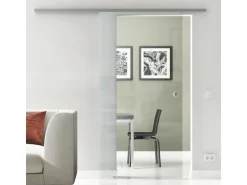 Levidor Glasschiebetür Komplettset 77,5 x 205 cm Klarglas Edelstahl mit Griffmuschel und SoftClose