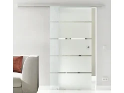 Levidor Glasschiebetür Komplettset 77,5 x 205 cm Berlin Aluminium mit Griffmuschel