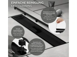 LuxeBath Duschrinne 60 cm 2in1 Befliesbar Extra Flach Edelstahl Schwarz