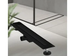 LuxeBath Duschrinne 60 cm 2in1 Befliesbar Extra Flach Edelstahl Schwarz