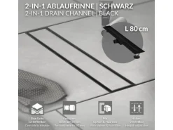 LuxeBath Duschrinne 80 cm 2in1 Befliesbar Extra Flach Edelstahl Schwarz