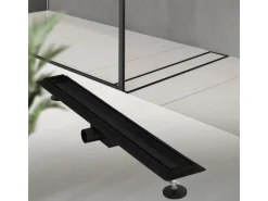 LuxeBath Duschrinne 80 cm 2in1 Befliesbar Extra Flach Edelstahl Schwarz