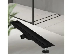 LuxeBath Duschrinne 70cm 2in1 Befliesbar Extra Flach Edelstahl Schwarz