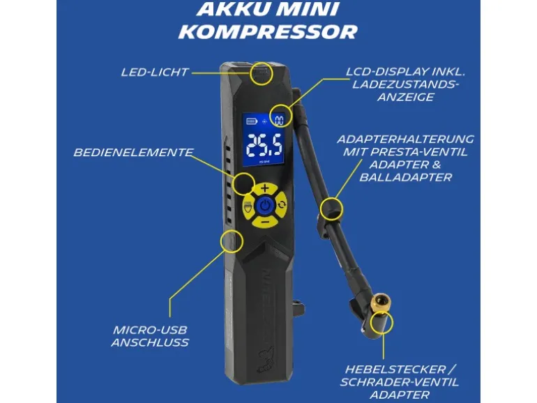Michelin Akku Kompressor Mini 10 Bar Digital LCD LED 7,4V 2500mAh