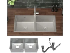 ML-Design Doppelspülbecken Edelstahl 81,5x40 cm Rechteckig 2 Becken mit Siphon