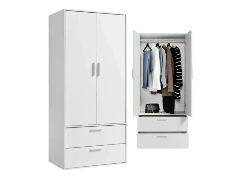 mokebo Kleiderschrank Der Kleiderheld 2 türig und mit zwei durchlaufenden Schubladen