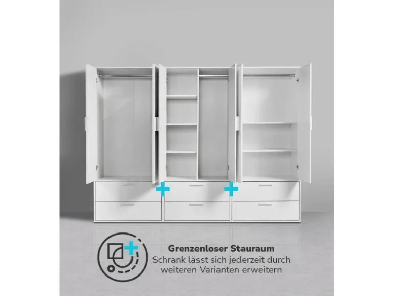 mokebo Kleiderschrank Der Kleiderheld 2 türig und mit zwei durchlaufenden Schubladen