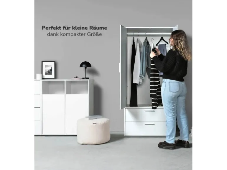 mokebo Kleiderschrank Der Kleiderheld 2 türig und mit zwei durchlaufenden Schubladen