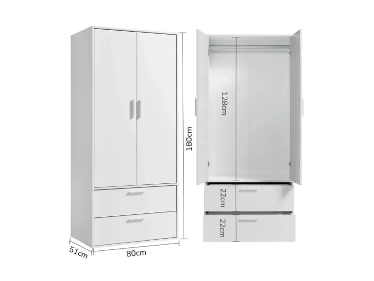 mokebo Kleiderschrank Der Kleiderheld 2 türig und mit zwei durchlaufenden Schubladen