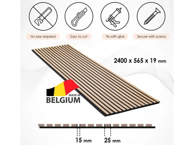 NOEL & MARQUET NMC SELITSTYLE 3D Akustikpanel Lamellenwand Holzoptik Eiche hell 240 x 56,5 cm 2400 mm x 565 mm x 19 mm 1,356 m2 Beige