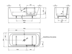 Ottofond Badewannen-Set Free-Gate 180 cm x 80 cm Rechts inkl. Ablaufgarnitur
