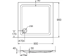 Ottofond Duschwanne Extraflach Quadrat 9 cm x 9 cm Weiß