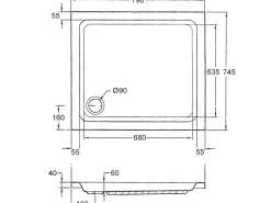 Ottofond Duschwanne Samos Rechteck 80 cm x 75 cm Weiß