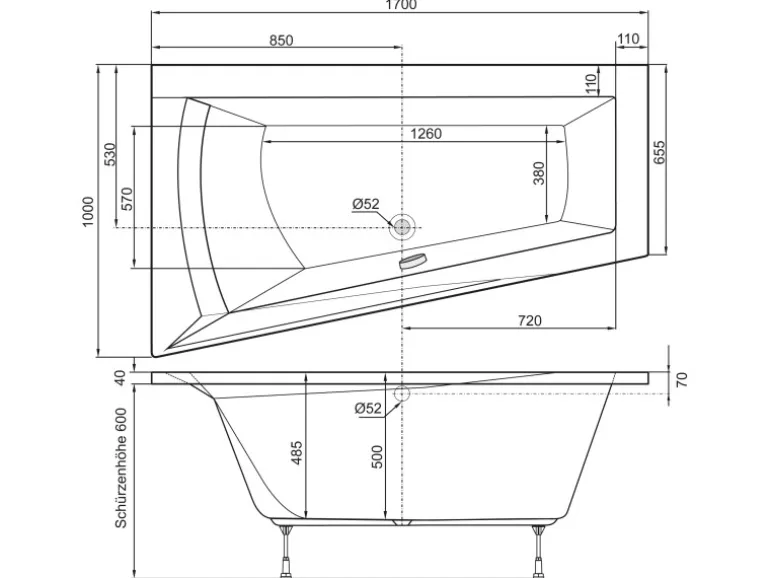 Ottofond Whirlpool Galia I Mod. B Premium 170 cm x 100 cm Weiß