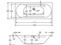 Ottofond Whirlpool Madera Exklusiv 180 cm x 80 cm Weiß