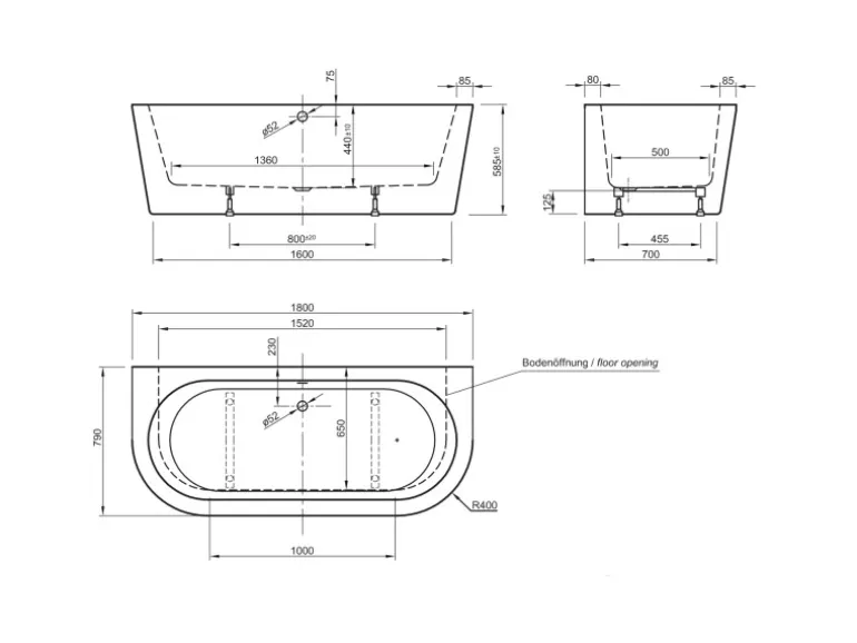 Ottofond Whirlpool Modena Komfort-Silentsystem 180 cm x 79 cm Weiß