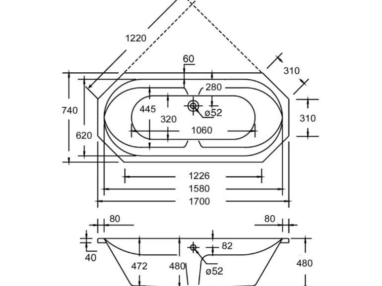 Ottofond Whirlpool Sicilia Premium 180 cm x 85 cm Weiß