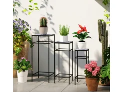 Outsunny Blumenständer-Set Metall Fliesen Blau 28L x 28B x 71H cm