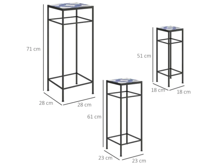 Outsunny Blumenständer-Set Metall Fliesen Blau 28L x 28B x 71H cm