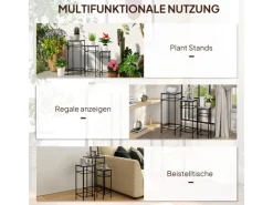 Outsunny Blumenständer-Set Metall Fliesen Blau 28L x 28B x 71H cm