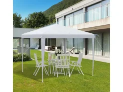 Outsunny Pavillon Stahl PE Weiß 270L x 270B x 254H cm
