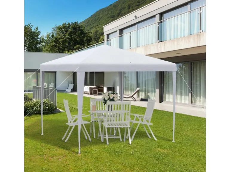 Outsunny Pavillon Stahl PE Weiß 270L x 270B x 254H cm