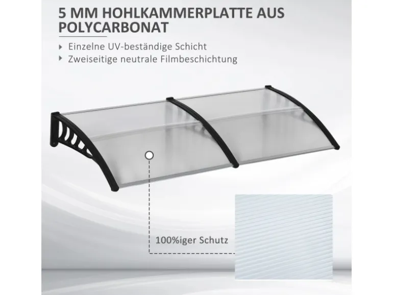 Outsunny Pultvordach Vordach für Haustür 200 x 96 x 27 cm mit UV Schutz Schwarz