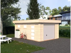 Palmako Garage Rasmus m. Sektionaltor 360 x 550 cm Lackiert Grau-Weiß FSC®