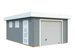 Palmako Garage Rasmus m. Sektionaltor 360 x 550 cm Lackiert Grau-Weiß FSC®