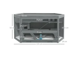 PawHut Hamsterkäfig Tannenholz PS-Plexiglas Grau 115L x 60B x 55H cm