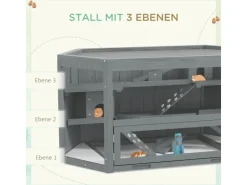 PawHut Hamsterkäfig Tannenholz PS-Plexiglas Grau 115L x 60B x 55H cm
