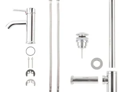 Posseik Siphon-Set inkl. Pop-Up-Ablauf und Einhebelarmatur Silber