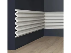 PROFHOME 659804 3D Wandpaneel Wandvertäfelung Akustikpaneel Stuckleiste 2 m 200 cm x 3 cm x 24 cm Weiß