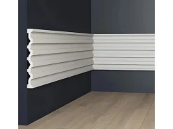 PROFHOME 659802 3D Wandpaneel Wandvertäfelung Akustikpaneel Stuckleiste 2 m 200 cm x 2,5 cm x 25,1 cm Weiß