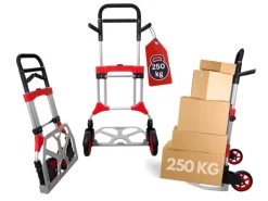 PROREGAL Klappbare Profi-Sackkarre ELEPHANT HxBxT 112 x 60 x 61 cm Traglast 250 kg Ergonomische Griffe TPR-Gummiräder Schwarz-Rot-Silber