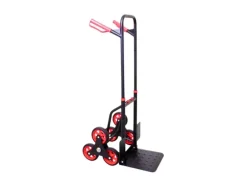 PROREGAL Klappbarer Profi-Treppensteiger TAURUS 150 HxBxT 110 x 45 x 61 cm Traglast 150 kg Stahlrahmen Ergonomische Griffe TPR-Gummiräder Rot-Schwarz