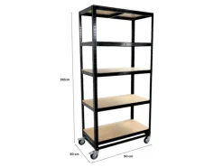 PROREGAL Kommissionierwagen BÜFFEL Fahrbares Kommissionierregal 192x90x50cm 5 Ebenen Fachlast 50kg 2x Mit Feststellbremse Schwarz