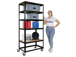 PROREGAL Kommissionierwagen BÜFFEL Fahrbares Kommissionierregal 192x90x50cm 5 Ebenen Fachlast 50kg 2x Mit Feststellbremse Schwarz