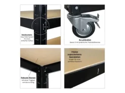 PROREGAL Kommissionierwagen BÜFFEL Fahrbares Kommissionierregal 192x90x50cm 5 Ebenen Fachlast 50kg 2x Mit Feststellbremse Schwarz