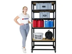 PROREGAL Kommissionierwagen BÜFFEL Fahrbares Kommissionierregal 192x90x50cm 5 Ebenen Fachlast 50kg 2x Mit Feststellbremse Schwarz