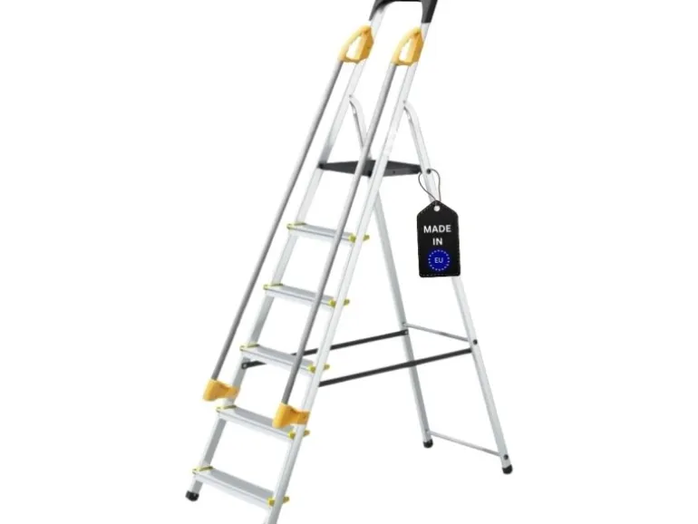 PROREGAL Stufenstehleiter mit Werkzeugablage & Handlauf Economy Basic Einseitig Begehbar 6 Stufen Arbeitshöhe 3,19 m Traglast 150 kg